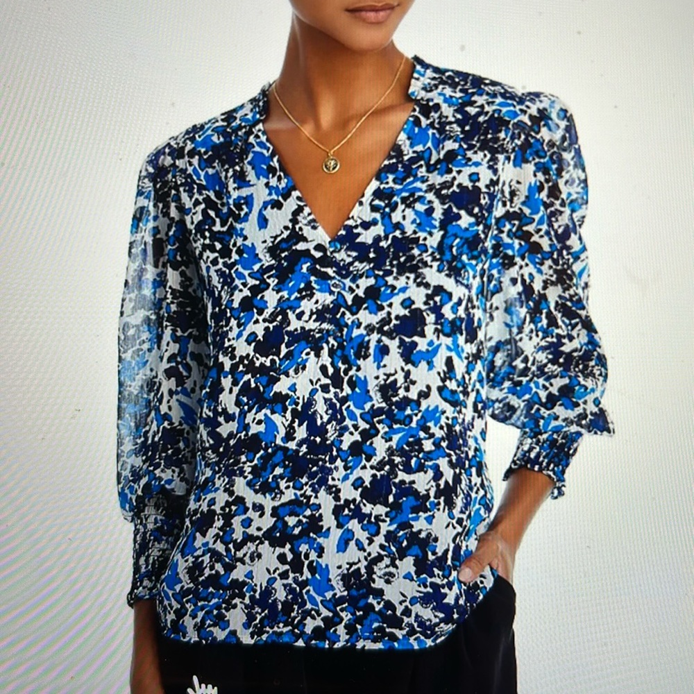 Aqua printed blouse, women’s size medium